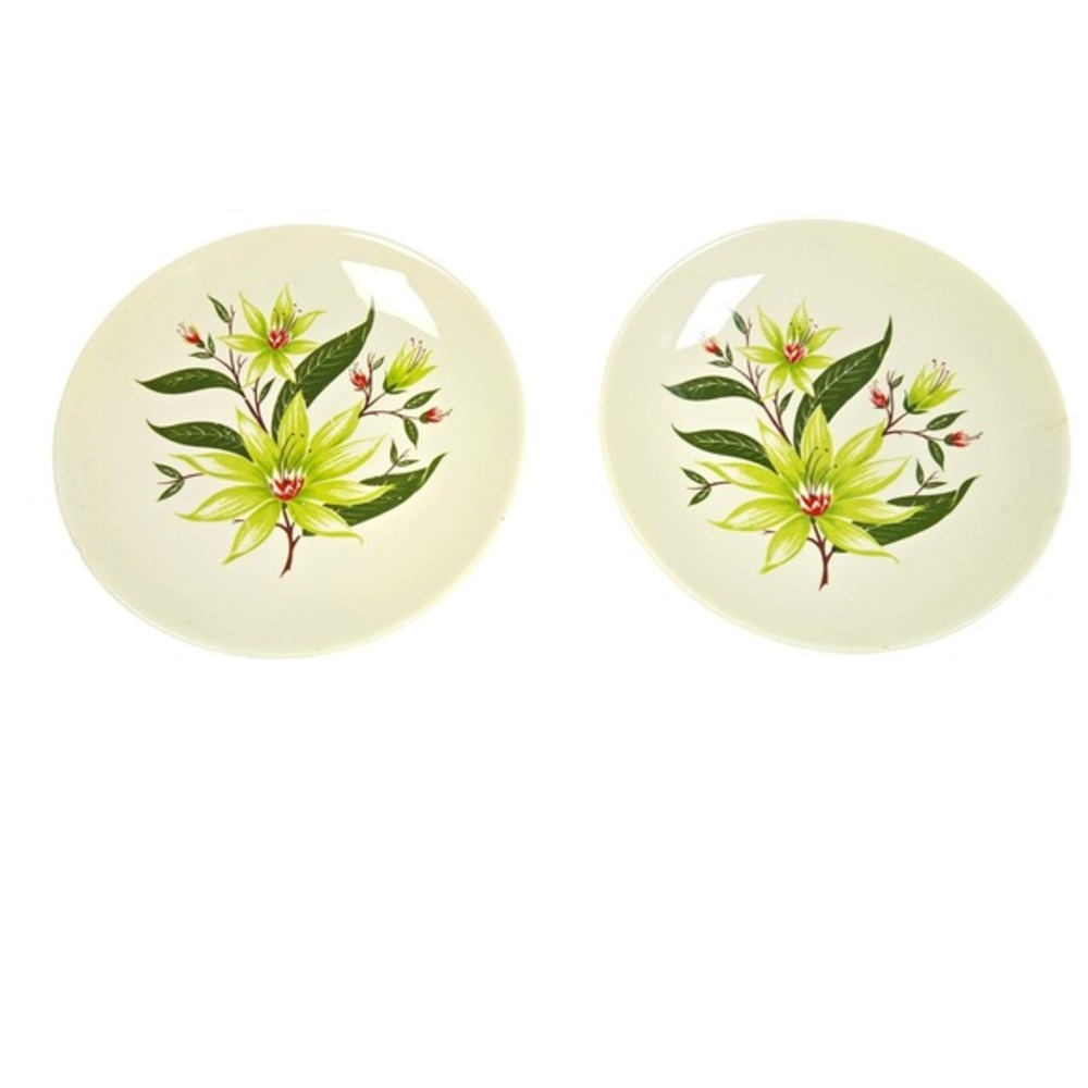 Rhythm China Saucer Set Floral Green‎ Flower Cream Vintage Dishware